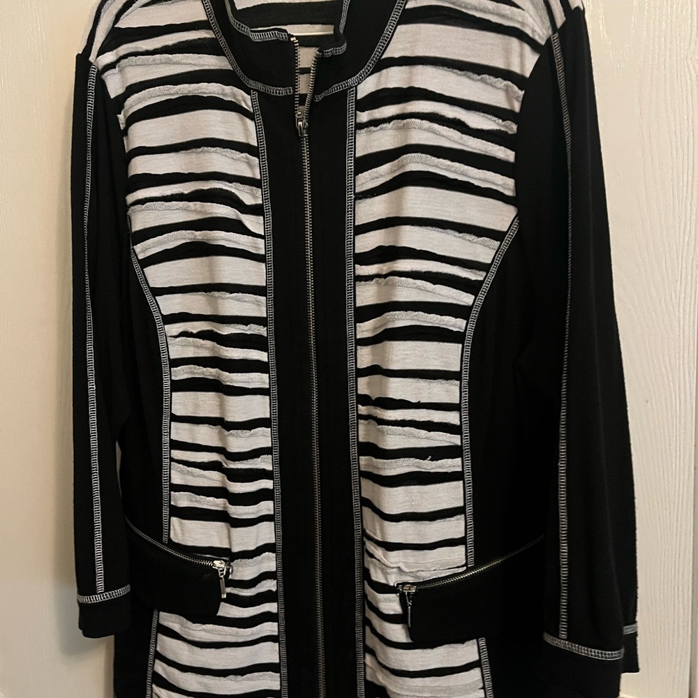 Chico's Black and White Jacket with Bold Stripes